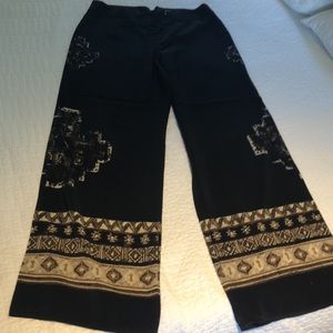 Size 6 Black/ Beige Silk Palazzo pant, Worth NY